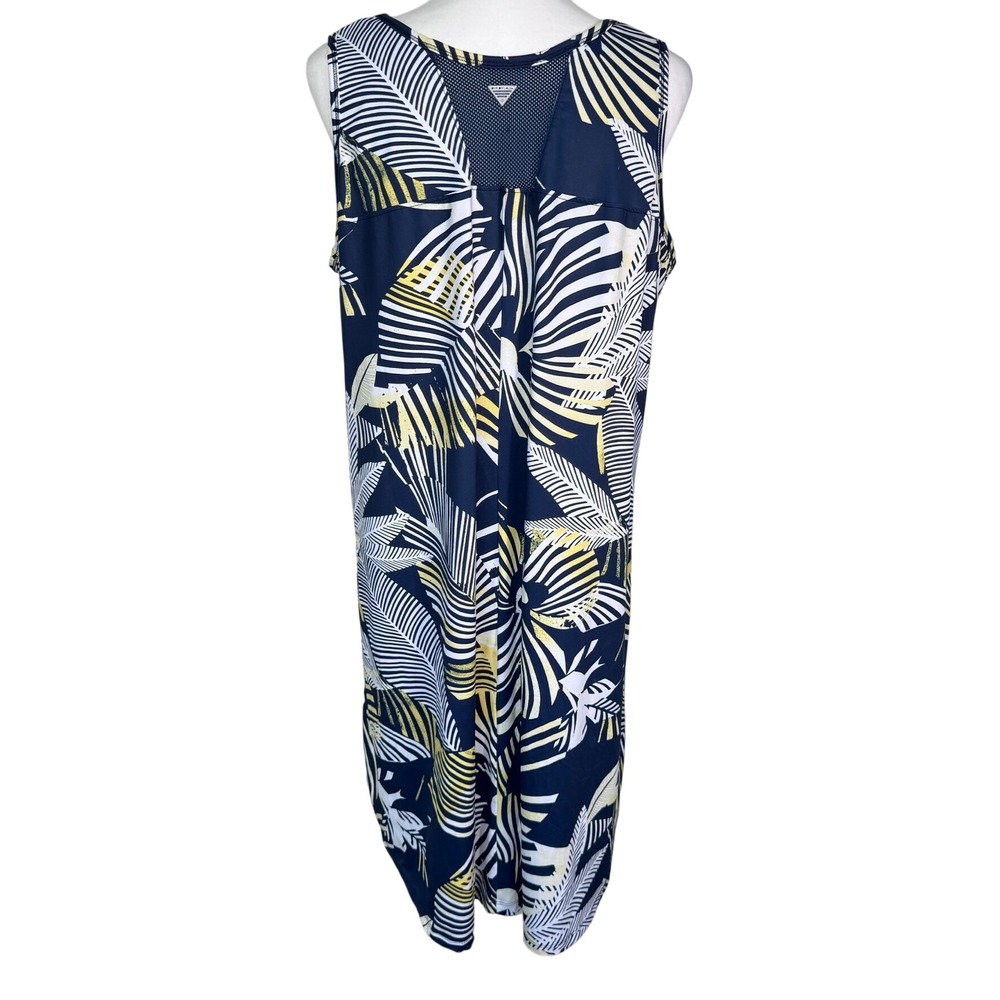 COLUMBIA Women's 2X Navy Yellow Palm Tropical Cooling Freezer III Dress UPF 50 - Picture 2 of 6
